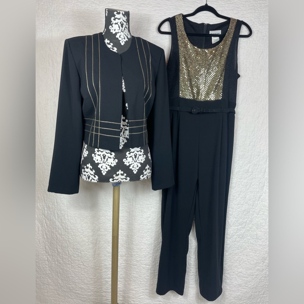 🔥Vintage Perceptions By Irene B Sequins Jumpsuit & Blazer Set Size 12